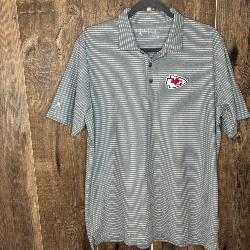 Antigua Kansas City Chiefs Gray Striped Polo Shirt